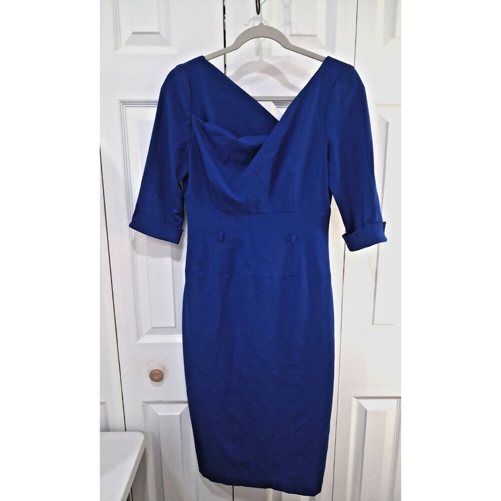 Black Halo 4 Jackie O Dress 3/4 Sleeve Sheath Cowl Neck Pencil Wedding Classic
